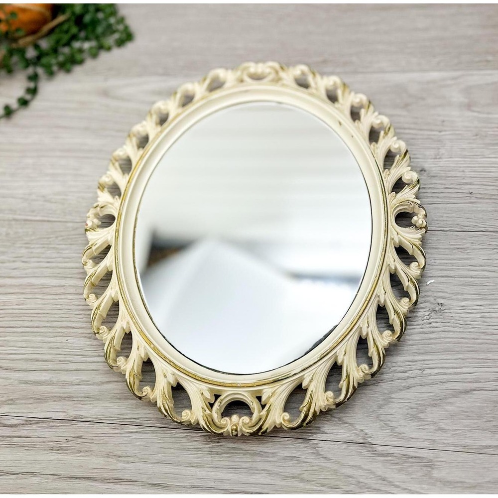 Ornate‎ Gold & White Mirror: Vintage Easel Tabletop Display